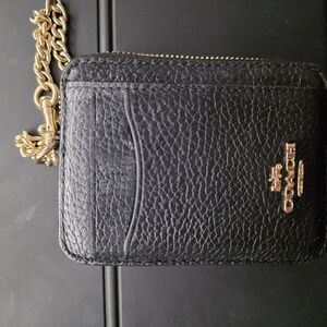 Coach Black Leather Wallet with Gold Chain